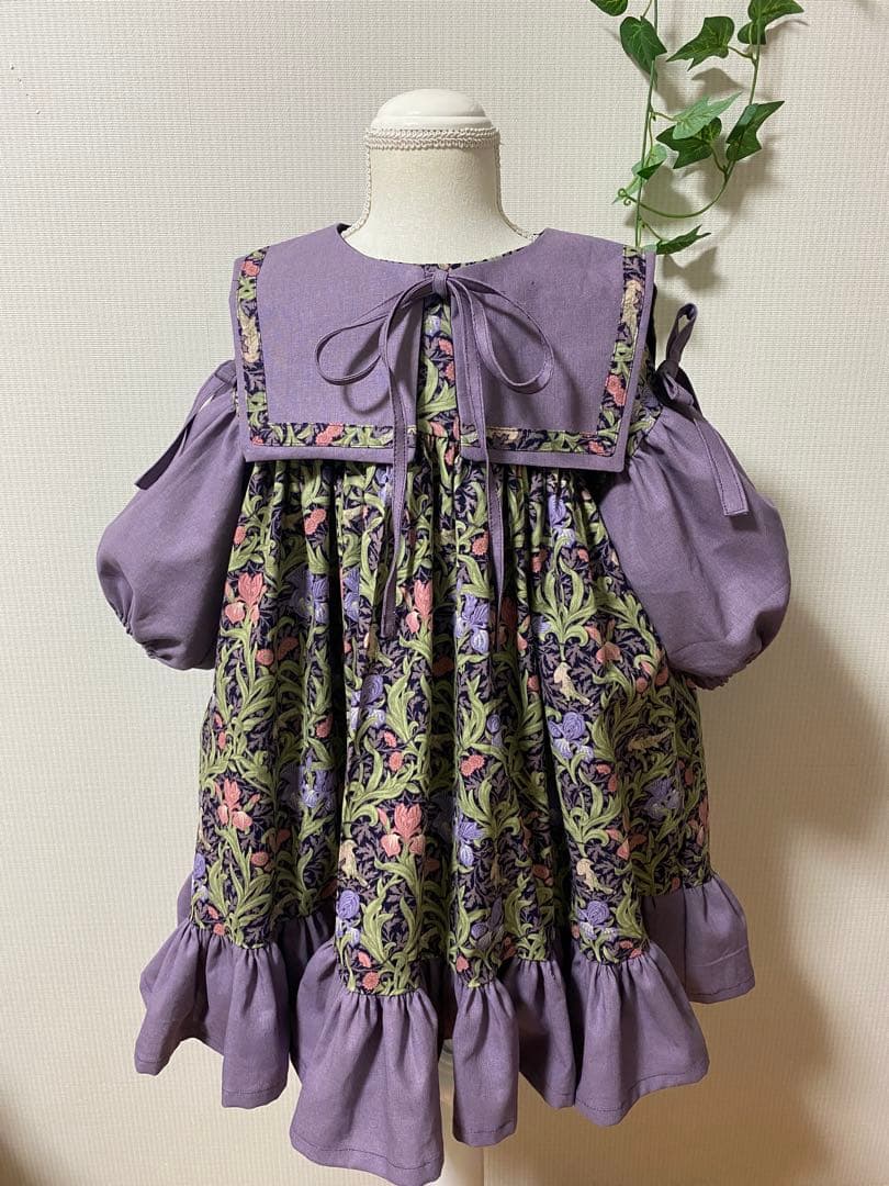 ハンドメイド　ふっくら袖ワンピース　120㎝つけ襟セット