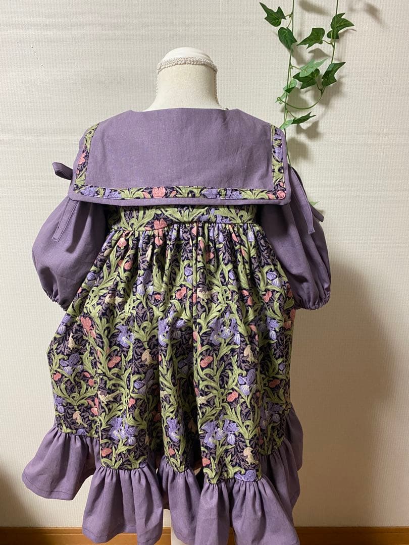 ハンドメイド　ふっくら袖ワンピース　120㎝つけ襟セット
