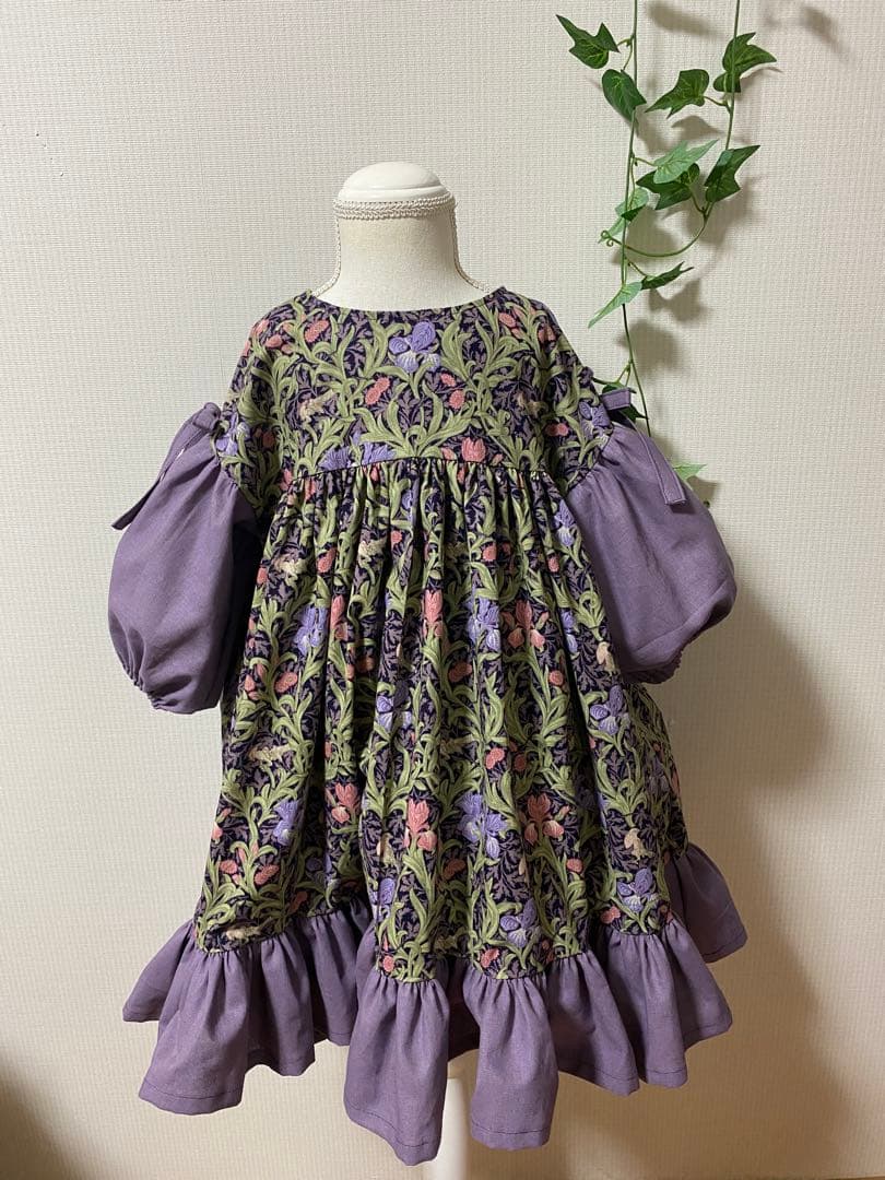 ハンドメイド　ふっくら袖ワンピース　120㎝つけ襟セット
