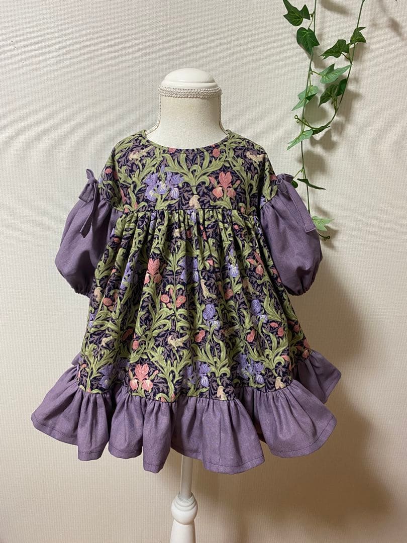 ハンドメイド　ふっくら袖ワンピース　120㎝つけ襟セット