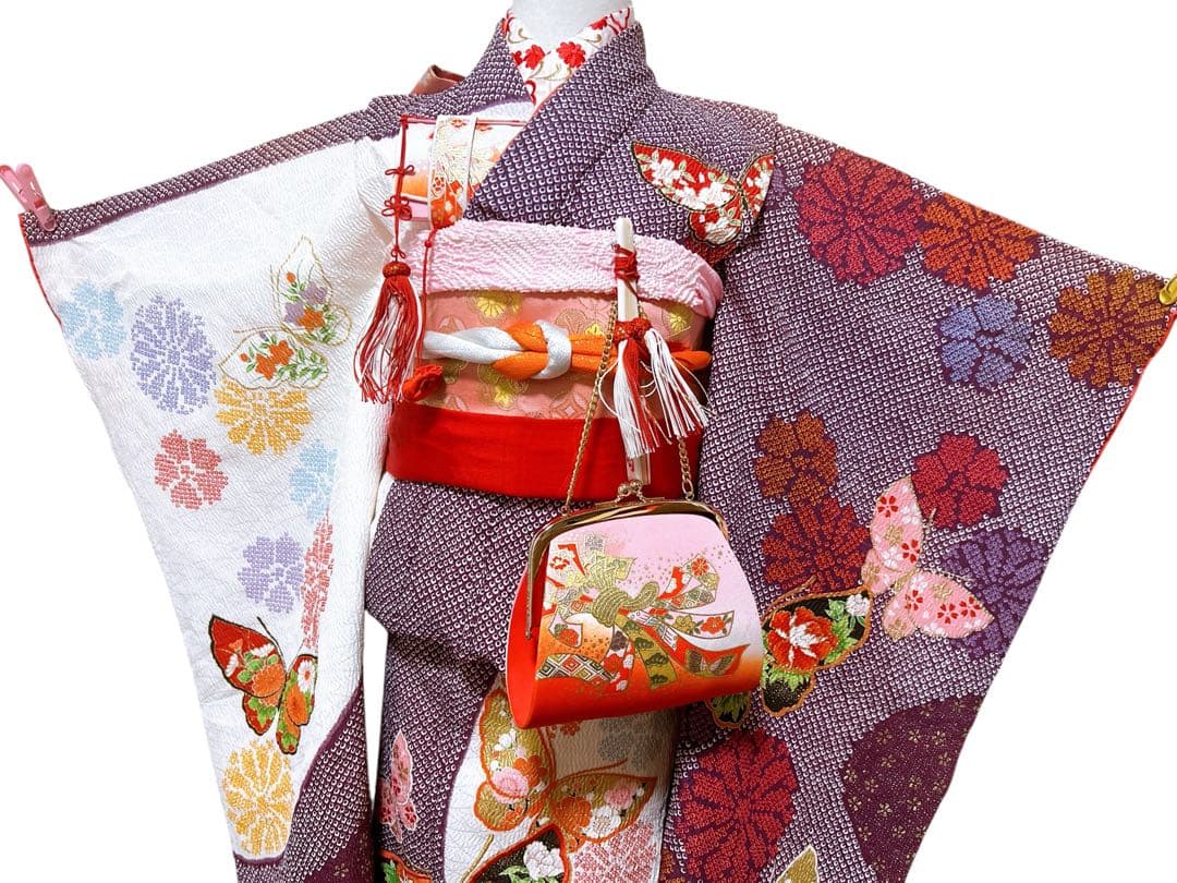 訳あり！特価品♡七五三　7歳　女の子　フルセット　一式　紫　ピンク　鹿の子柄