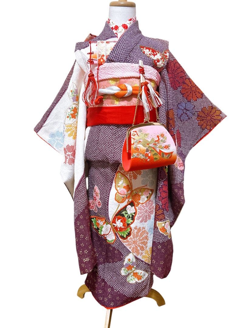 訳あり！特価品♡七五三　7歳　女の子　フルセット　一式　紫　ピンク　鹿の子柄