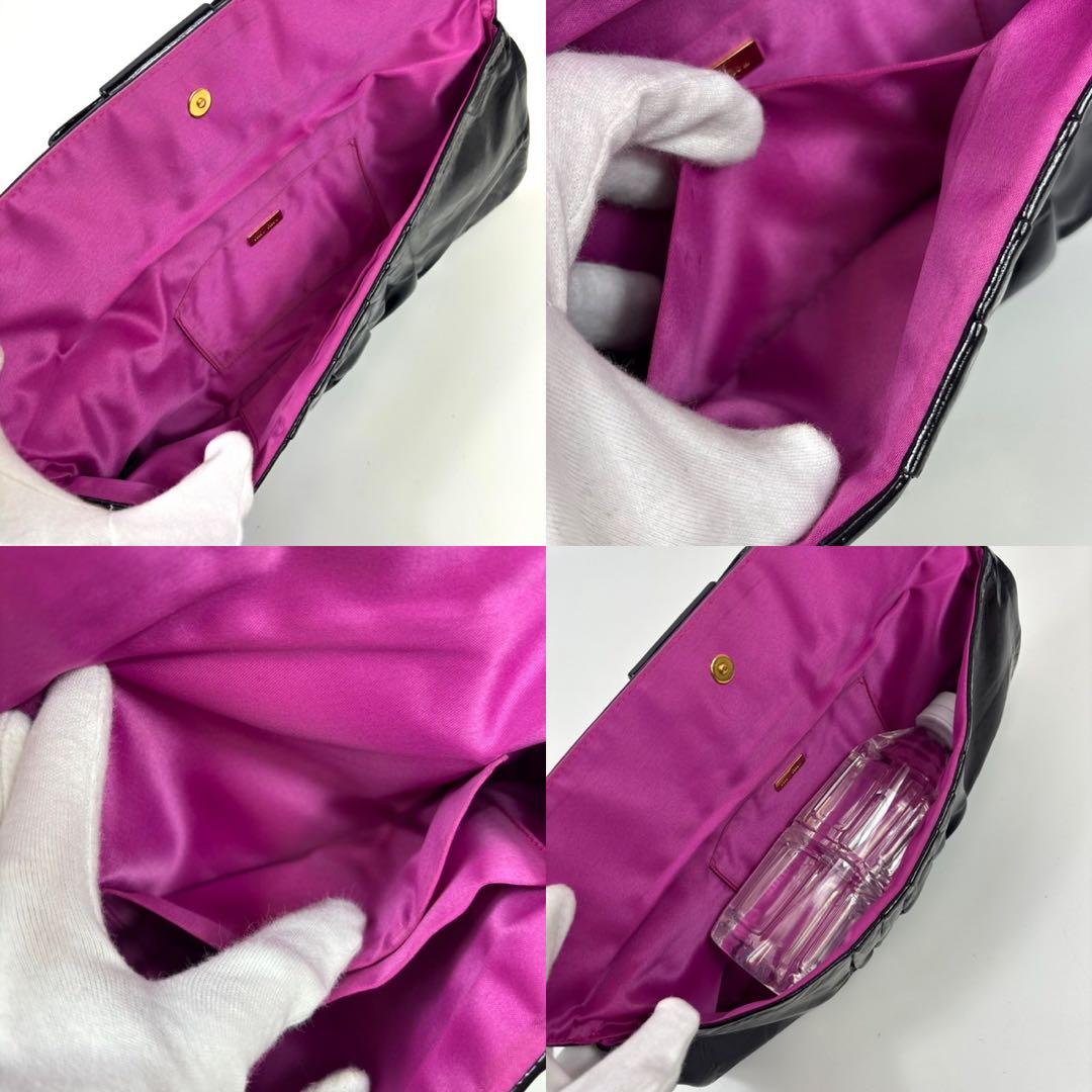 ミュウミュウ リボン クラッチバッグ ポーチ 赤　紫 パテントレザー ギャザー