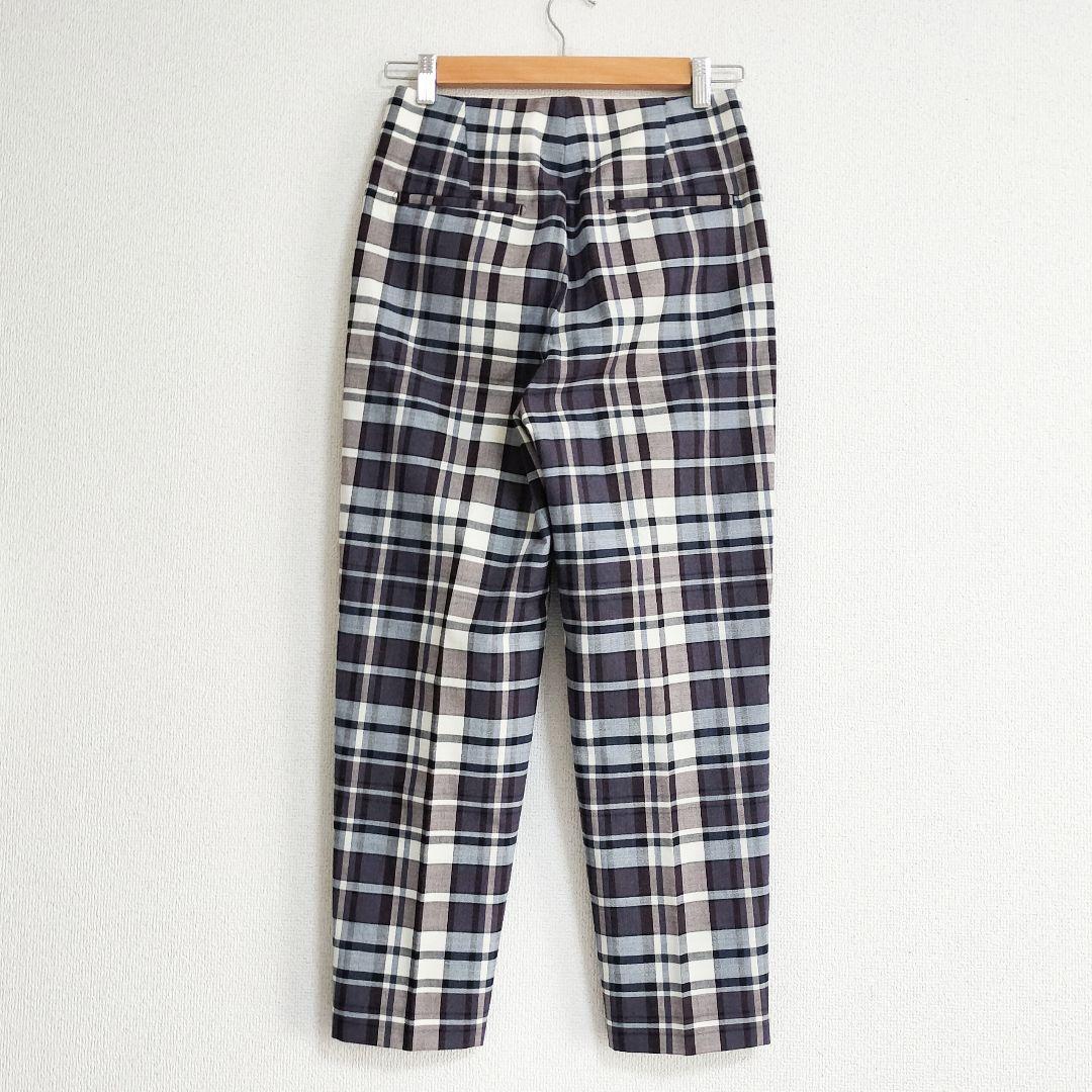 美品 Drawer パープルチェック フロントステッチパンツ 34