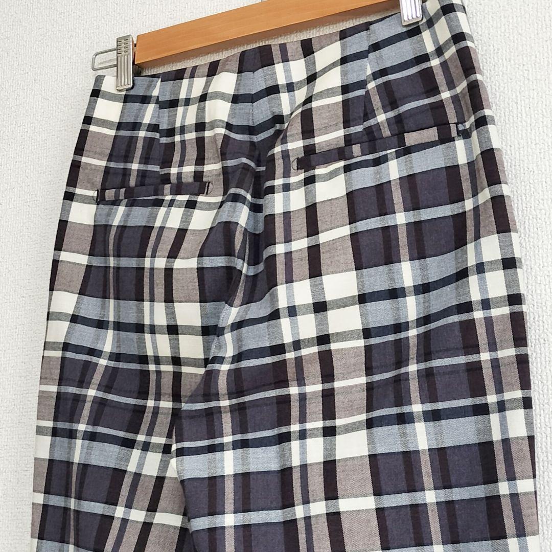 美品 Drawer パープルチェック フロントステッチパンツ 34