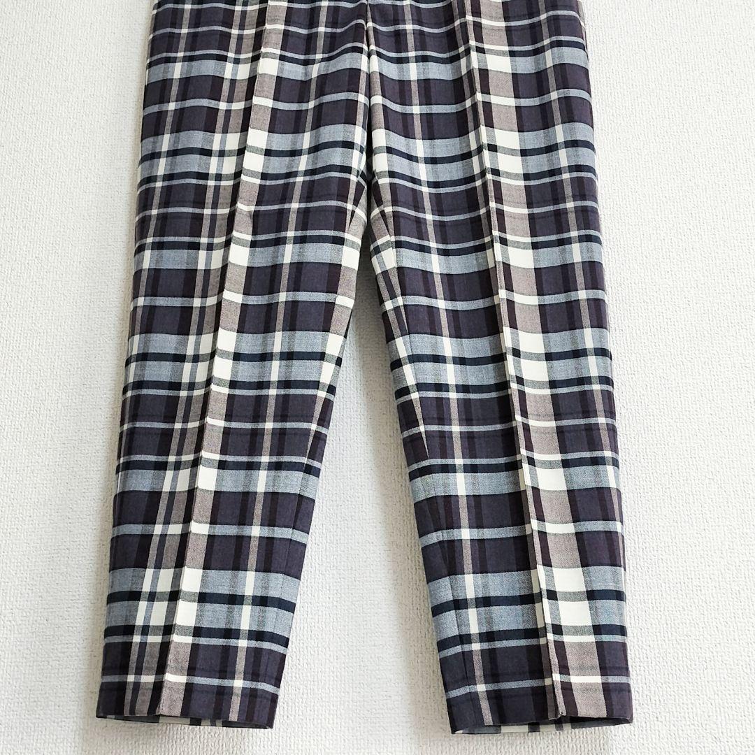 美品 Drawer パープルチェック フロントステッチパンツ 34
