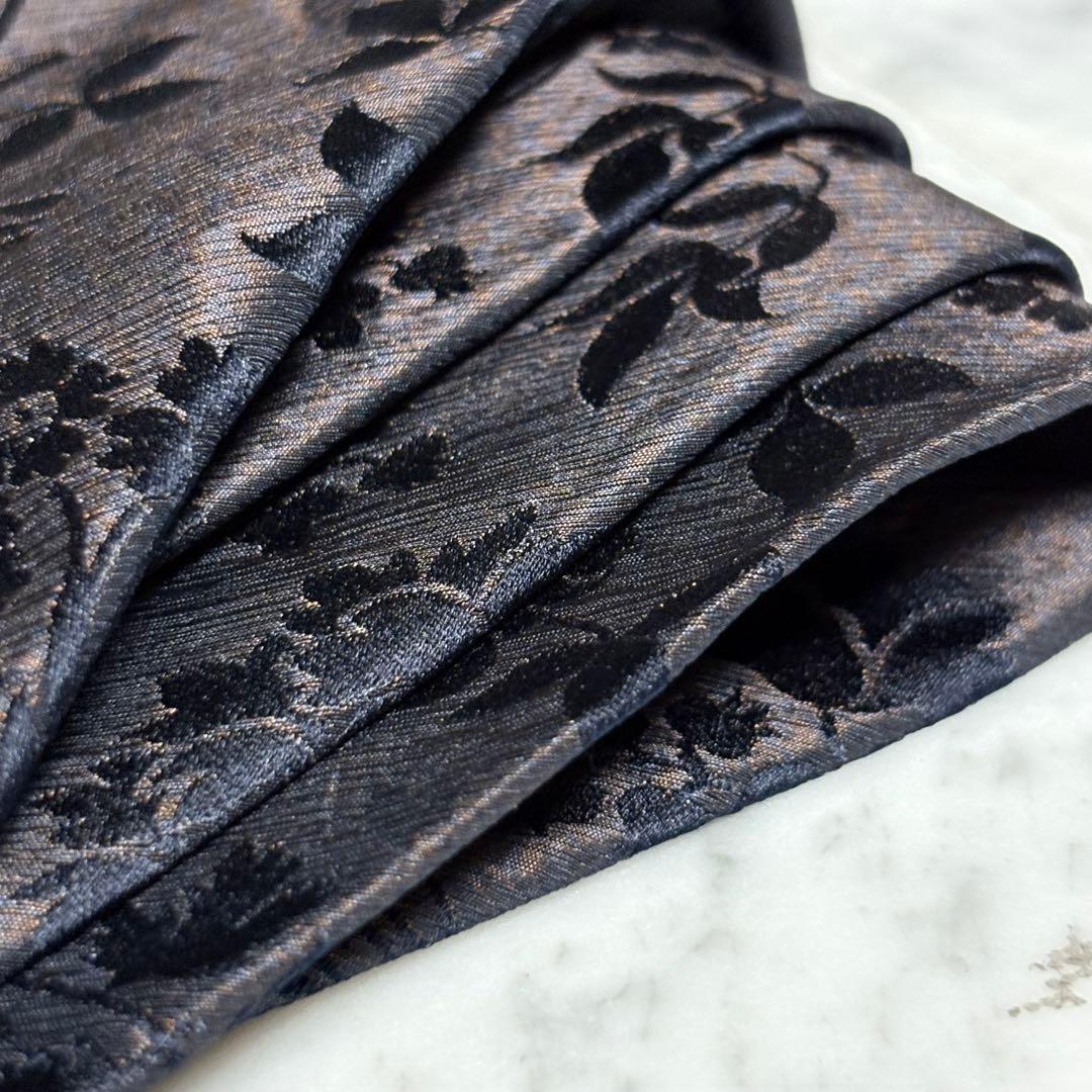 GUCCI ネクタイ ダークブラウン ボタニカル柄 光沢 ブラック