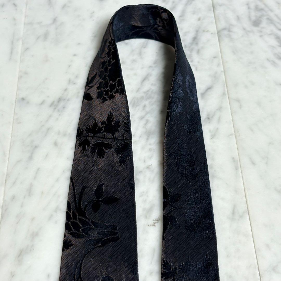 GUCCI ネクタイ ダークブラウン ボタニカル柄 光沢 ブラック