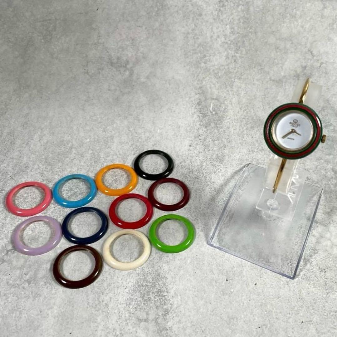 新品電池 グッチ チェンジベゼル 金メタルブレスレット クォーツ腕時計 稼働