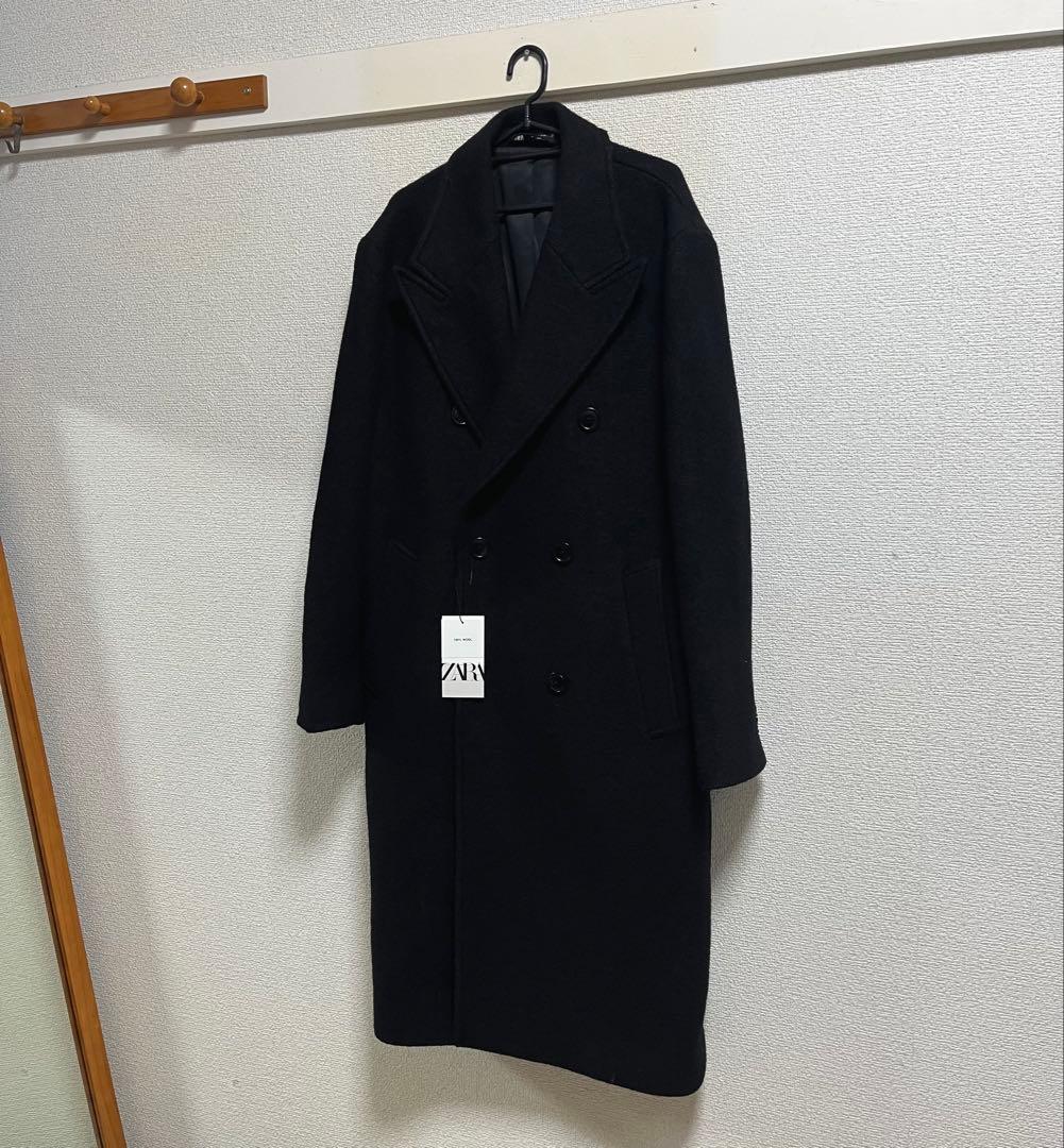 ZARA ダブルブレスト 黒 チェスターコート ウール