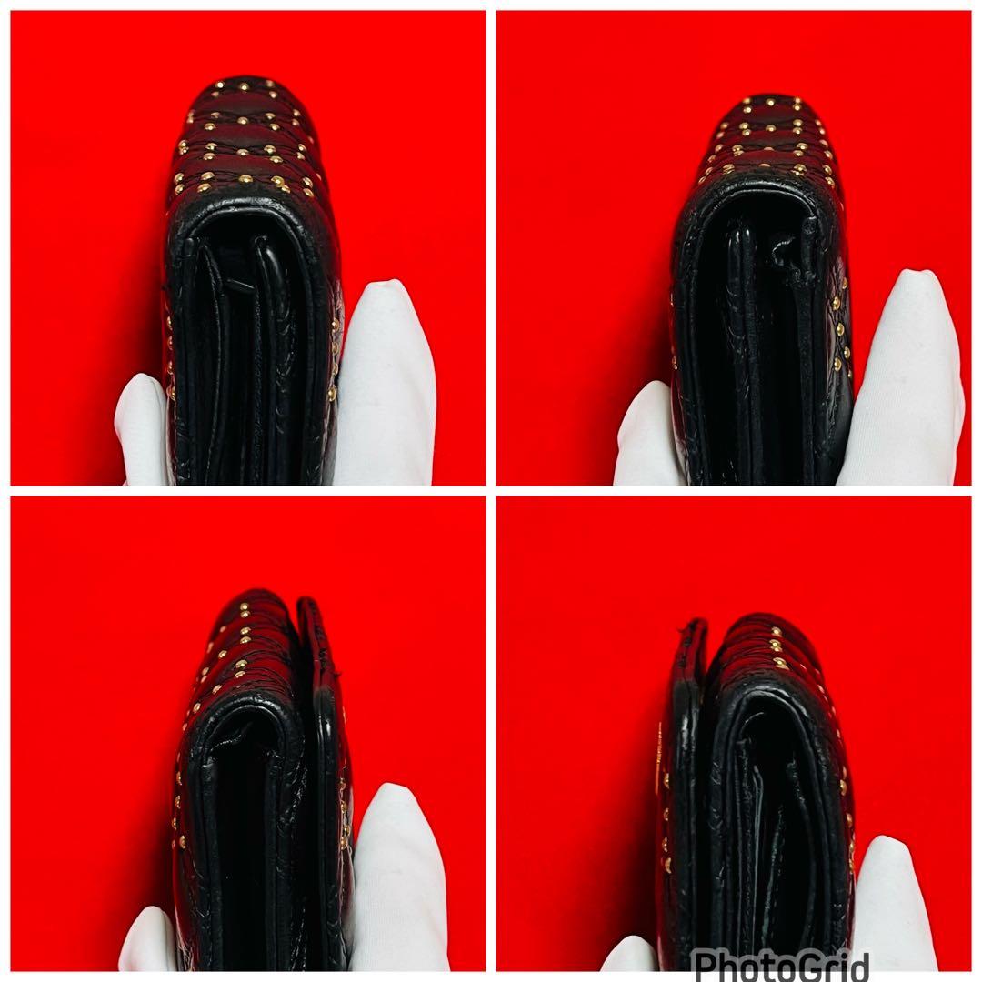 CHANEL シャネル 三つ折り財布 ココマーク スタッズ マトラッセ ブラック