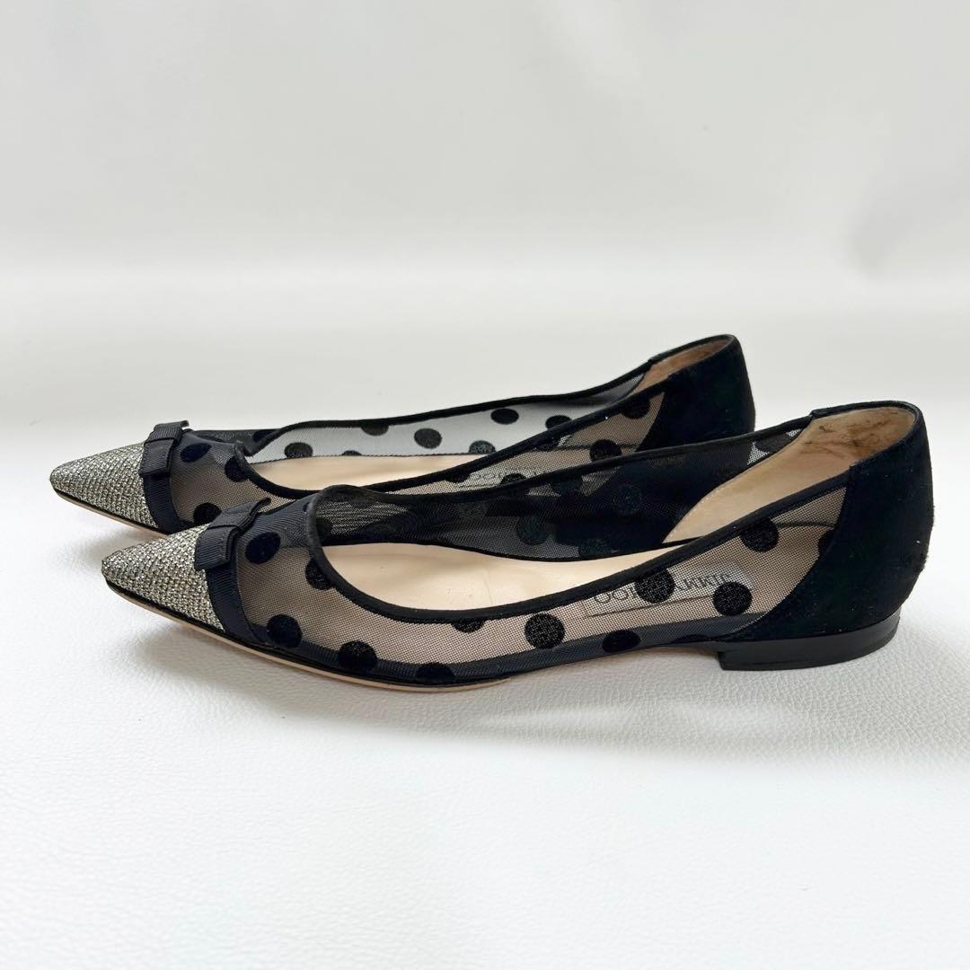 ジミーチュウ DOROTHY FLAT ドットメッシュ フラットシューズ 37