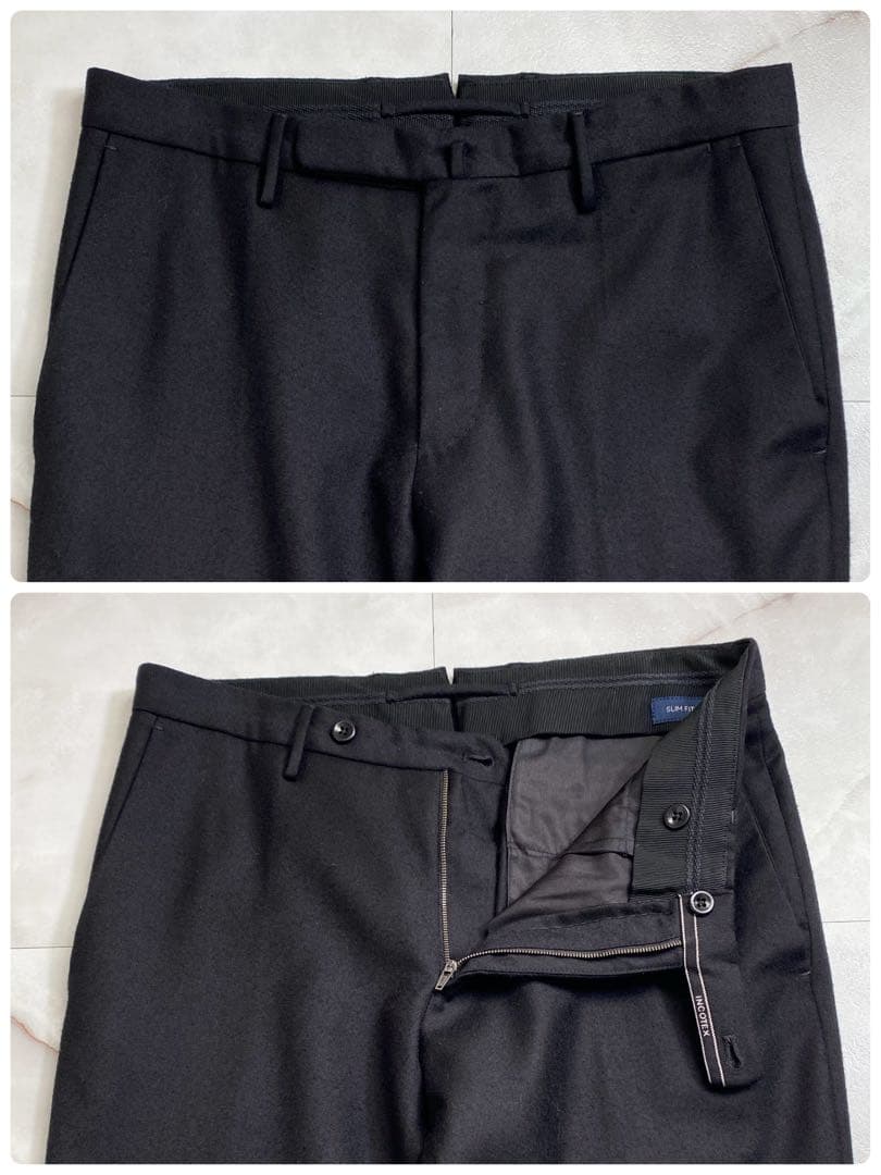 A18385 インコテックス ウールフランネルスラックス スリムフィット 黒44