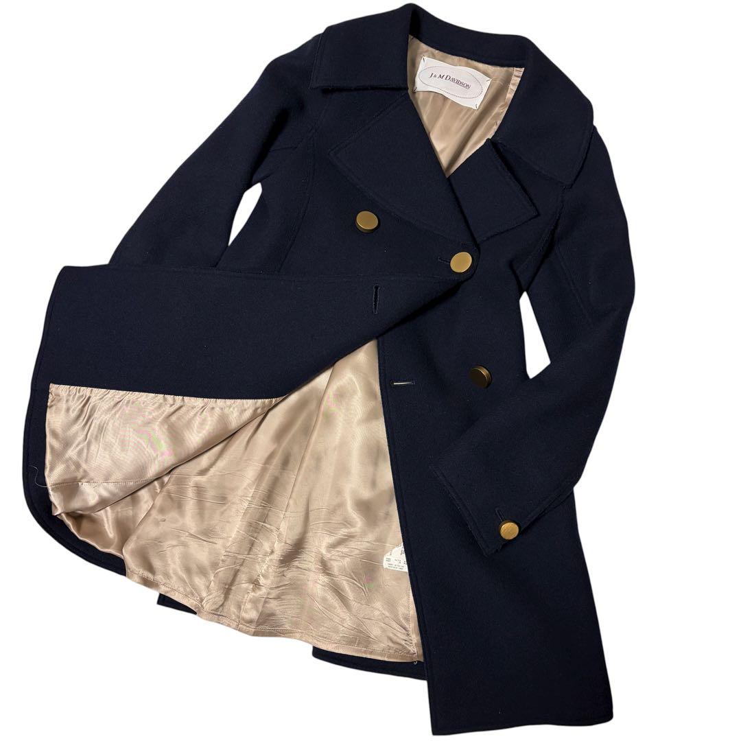J&M DAVIDSON 金ボタン ウール 100% コート 濃紺