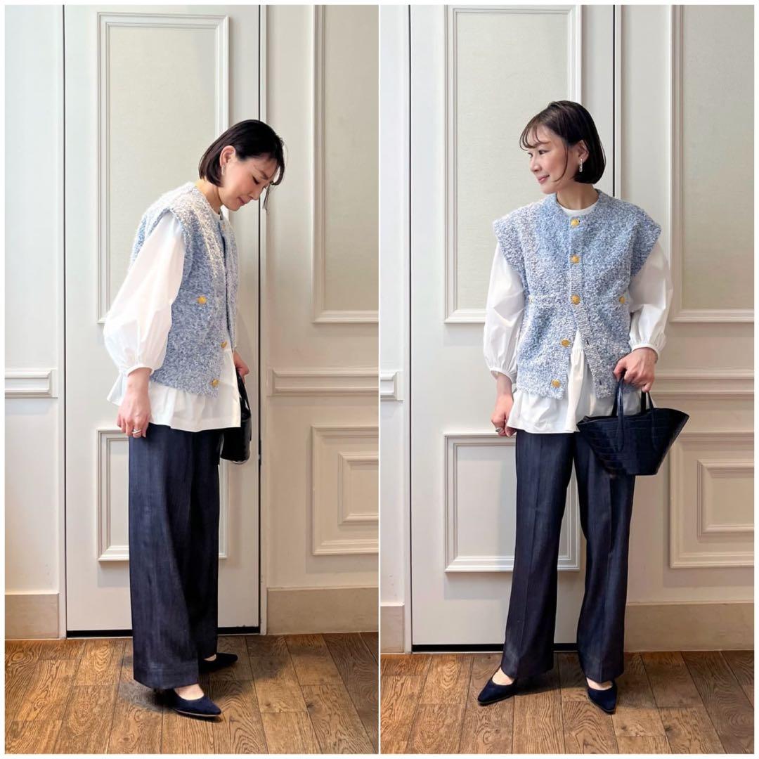 S⭐︎-　【MACPHEE】ツイーディー クルーネックジレ ライトブルー