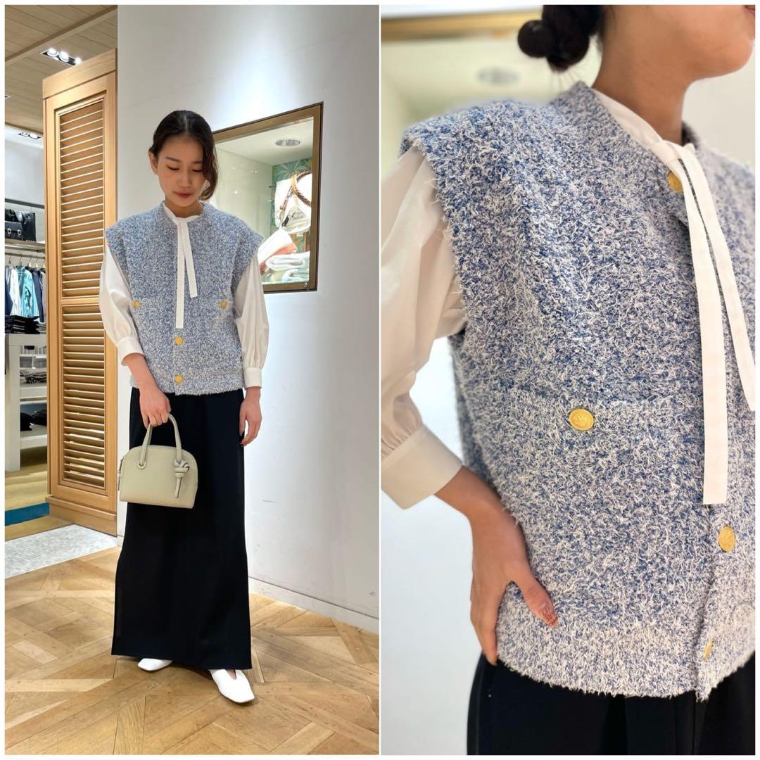 S⭐︎-　【MACPHEE】ツイーディー クルーネックジレ ライトブルー