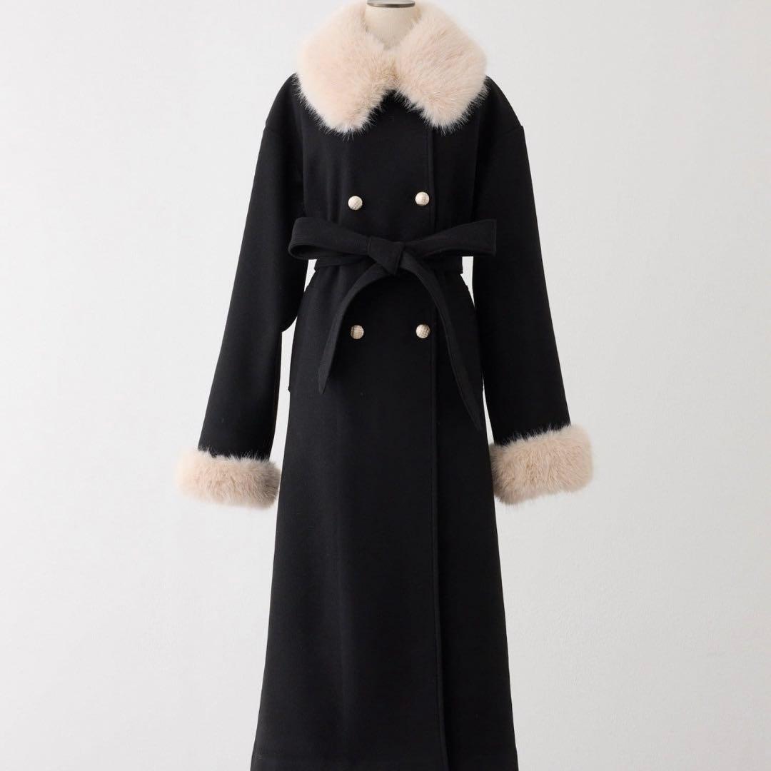 NICE CLAUP ナイスクラップ ファー付きダブルブレストロングコート