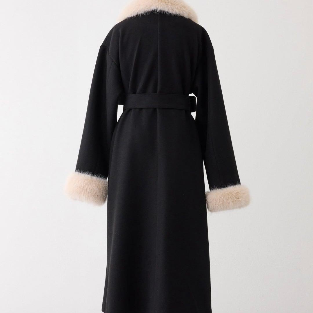 NICE CLAUP ナイスクラップ ファー付きダブルブレストロングコート