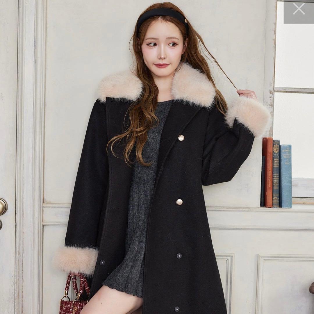 NICE CLAUP ナイスクラップ ファー付きダブルブレストロングコート