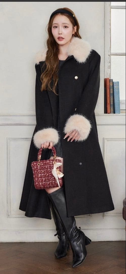 NICE CLAUP ナイスクラップ ファー付きダブルブレストロングコート