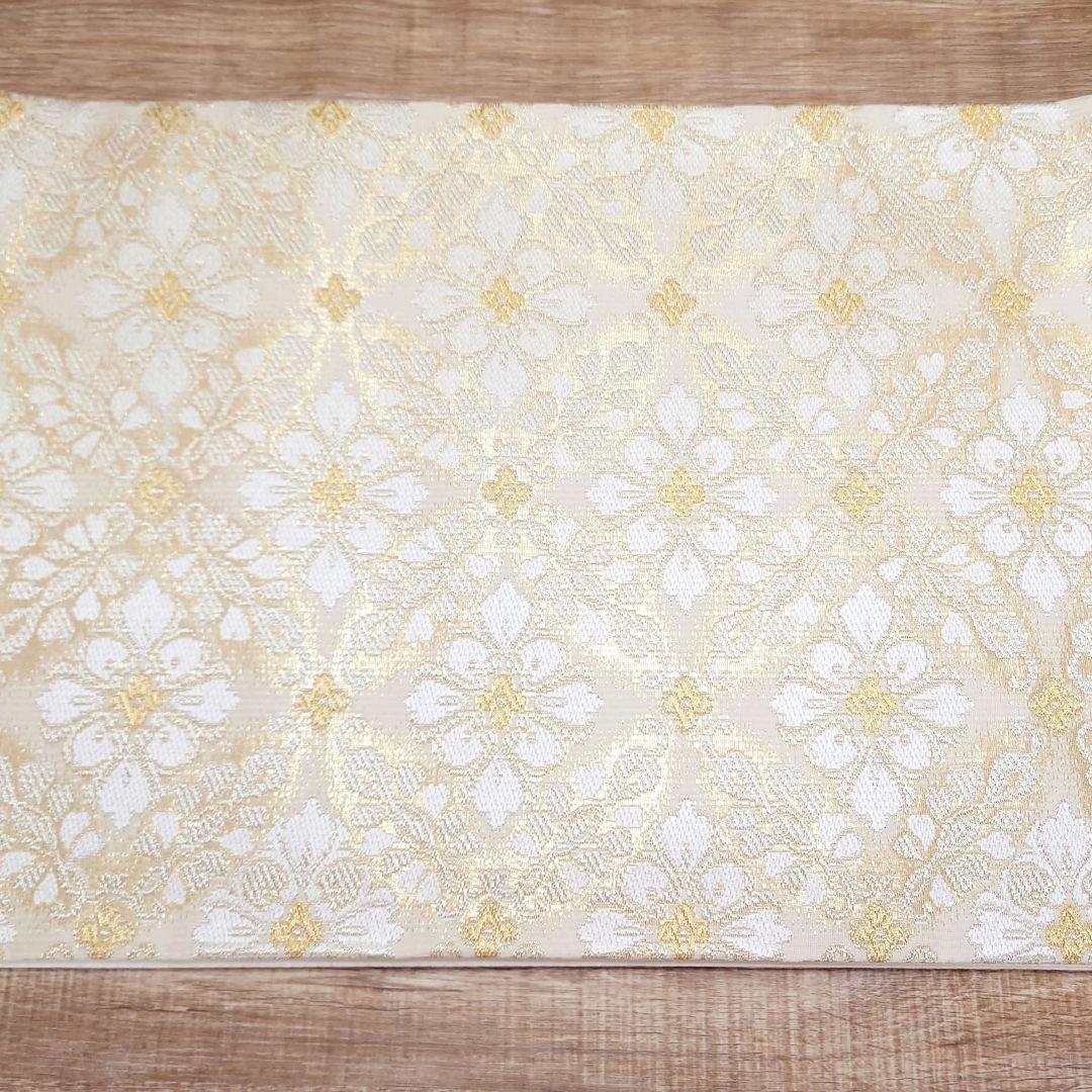 袋帯 白金 花菱七宝 六通 お仕立て込み