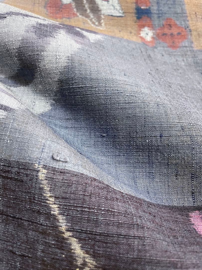 小千谷紬 横段 絵絣 九寸名古屋帯