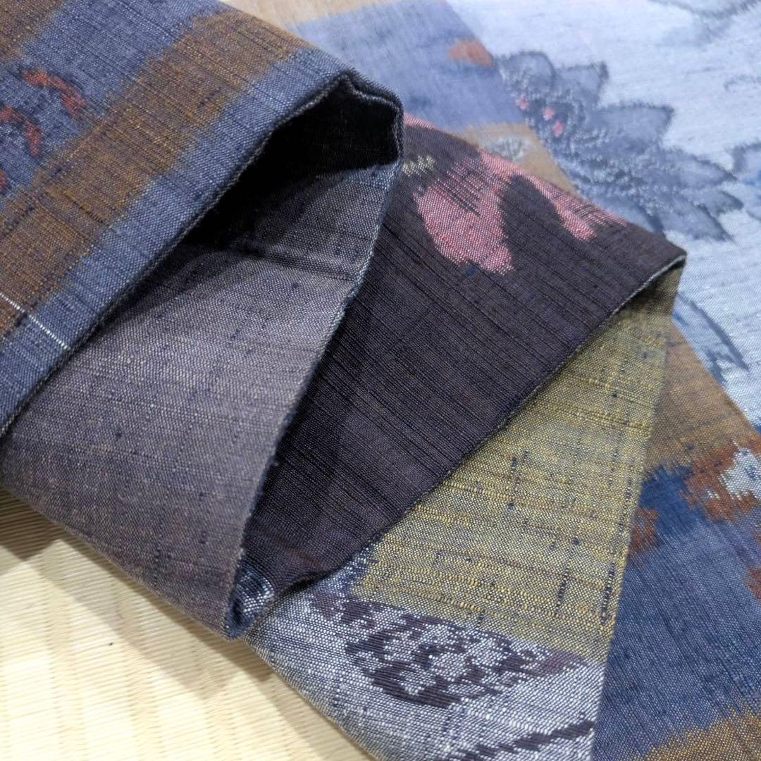 小千谷紬 横段 絵絣 九寸名古屋帯