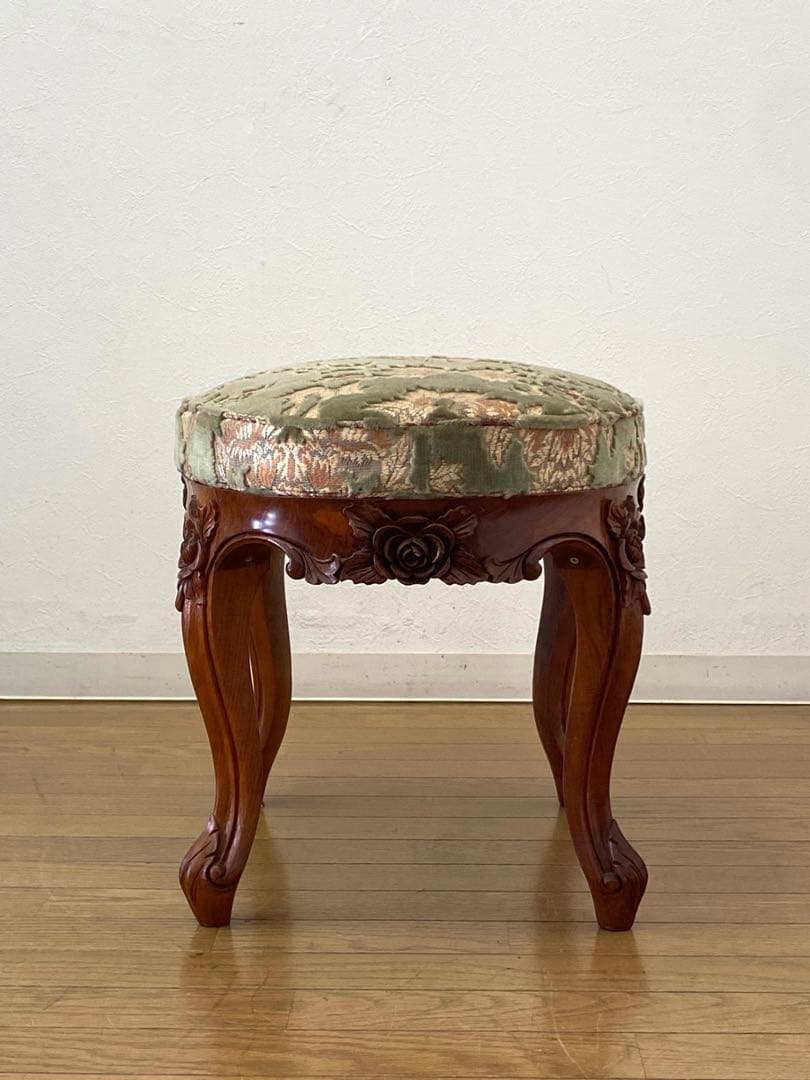 アンティーク レトロ オットマン スツール 猫脚 木製 彫刻