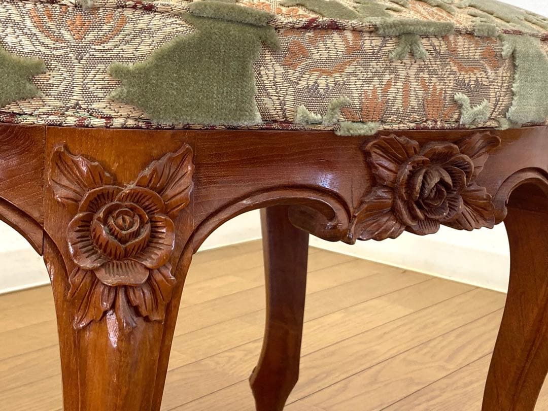 アンティーク レトロ オットマン スツール 猫脚 木製 彫刻