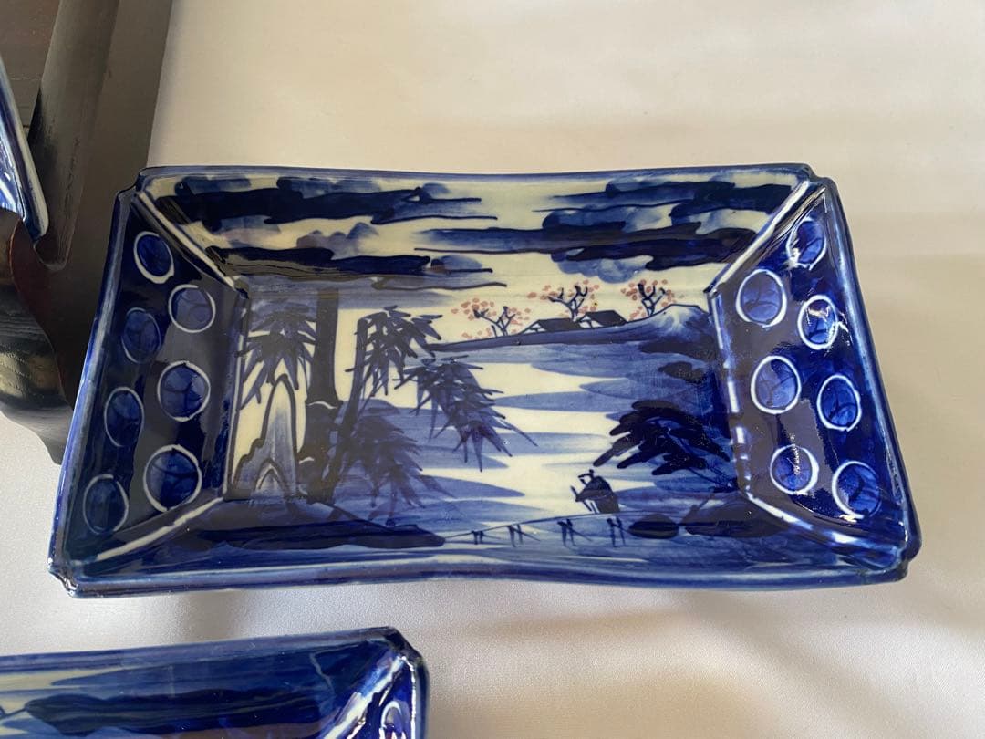 骨董　古伊万里　明治　ベロ藍　長角皿　5客セット