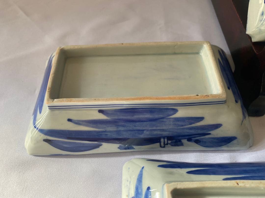 骨董　古伊万里　明治　ベロ藍　長角皿　5客セット