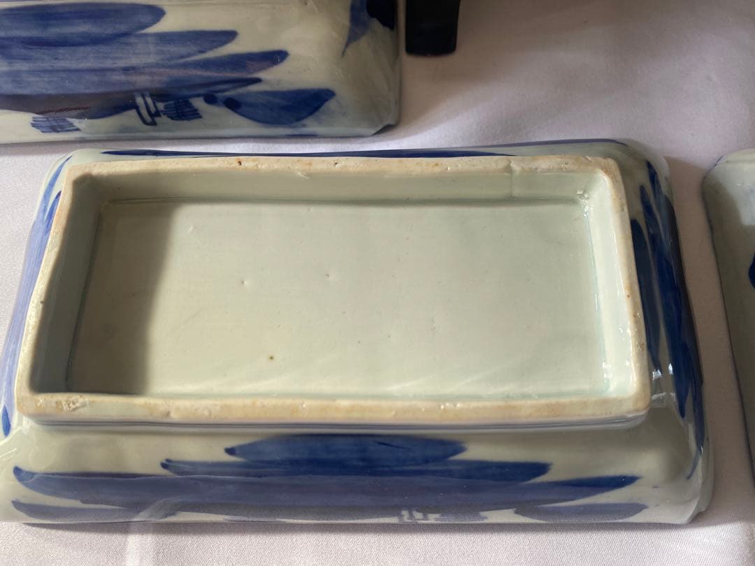 骨董　古伊万里　明治　ベロ藍　長角皿　5客セット