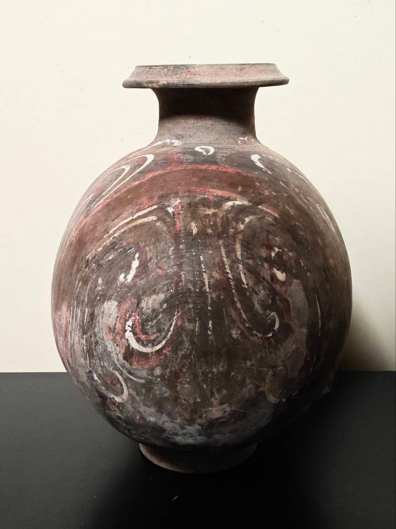 漢時代加彩繭壺　古代中国古美術　考古発掘品　二千年前　花の器