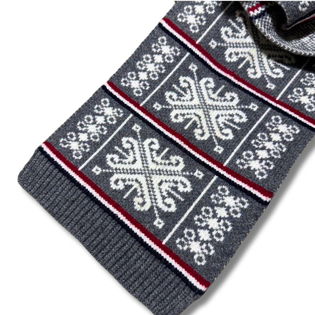 THOM BROWNE フェアアイル柄 マフラー グレー トリコロール