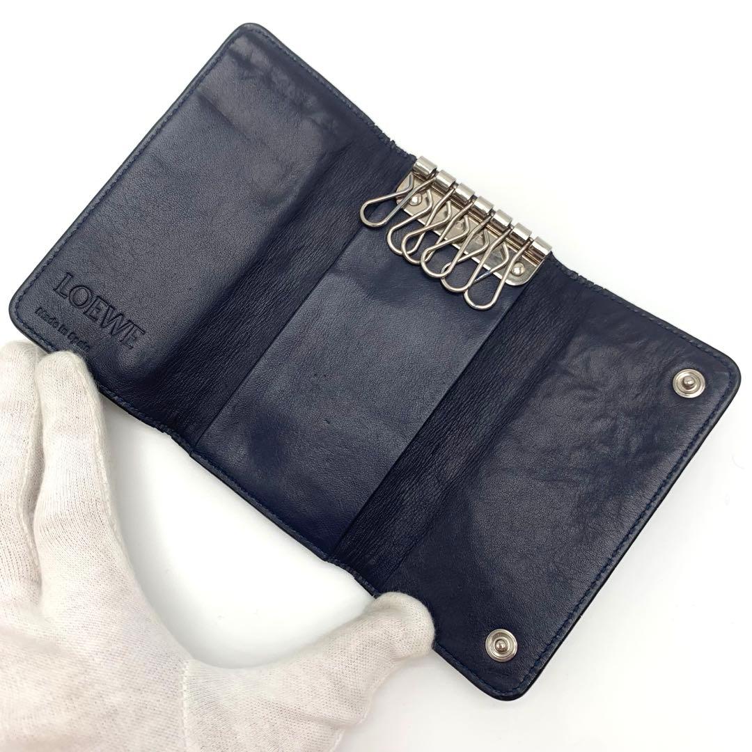 LOEWE ロエベ リピートアナグラム 6連キーケース ネイビー レザー