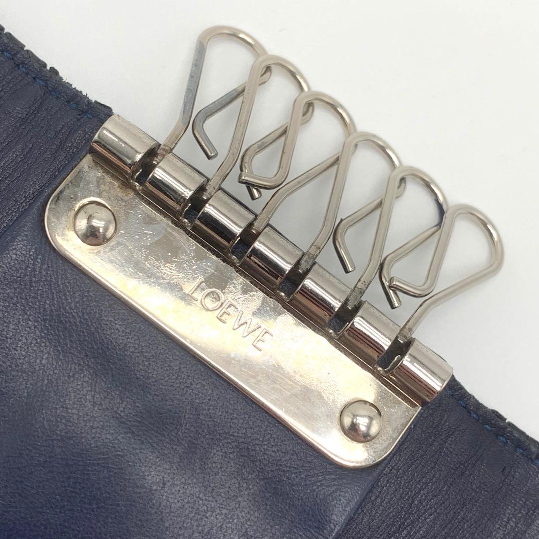 LOEWE ロエベ リピートアナグラム 6連キーケース ネイビー レザー