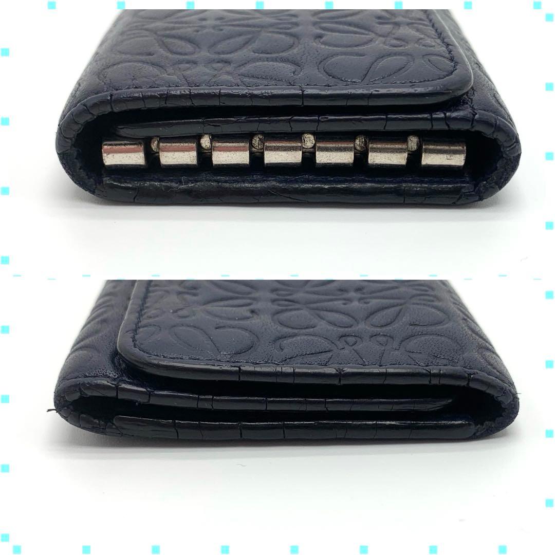 LOEWE ロエベ リピートアナグラム 6連キーケース ネイビー レザー