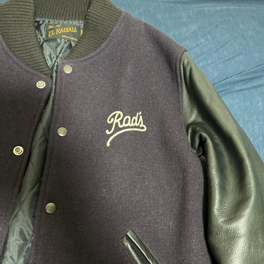 RADIALL ラディアル 袖レザー スタジャン ネイビー/ブラック 希少XL