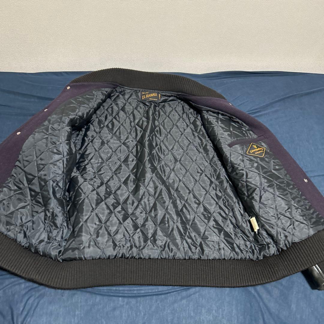 RADIALL ラディアル 袖レザー スタジャン ネイビー/ブラック 希少XL