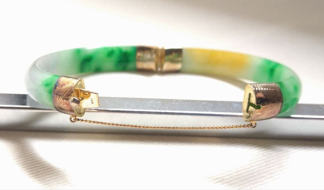 ジ*ー様 開閉式バングル チェーン付き 14Kゴールド