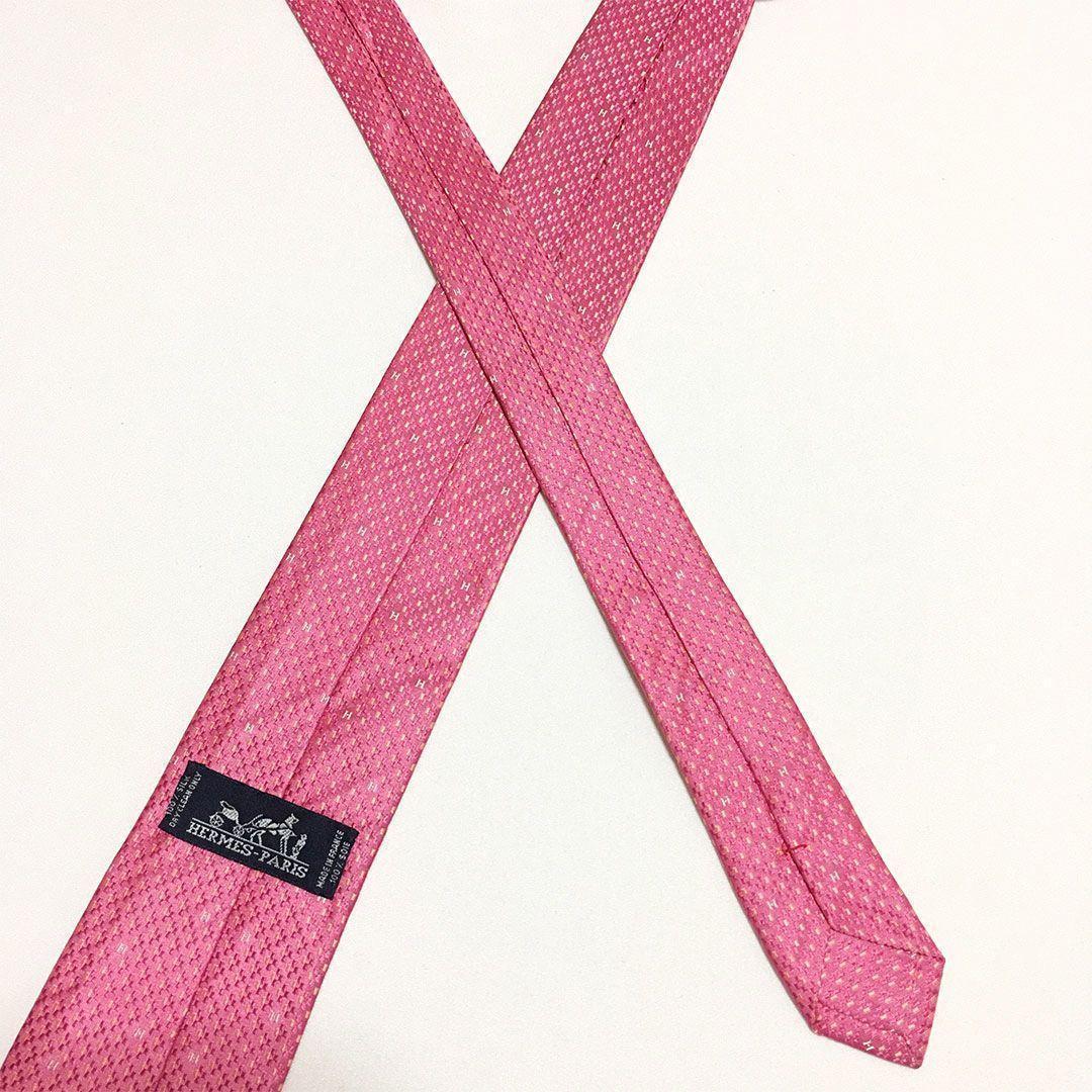 未使用級 エルメス HERMES ネクタイ シルク100% ピンク H柄
