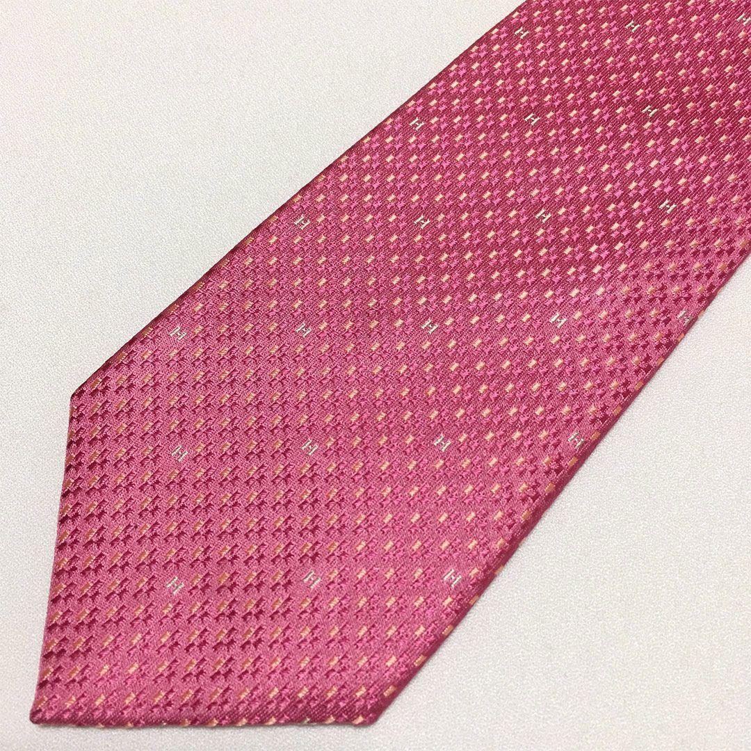 未使用級 エルメス HERMES ネクタイ シルク100% ピンク H柄