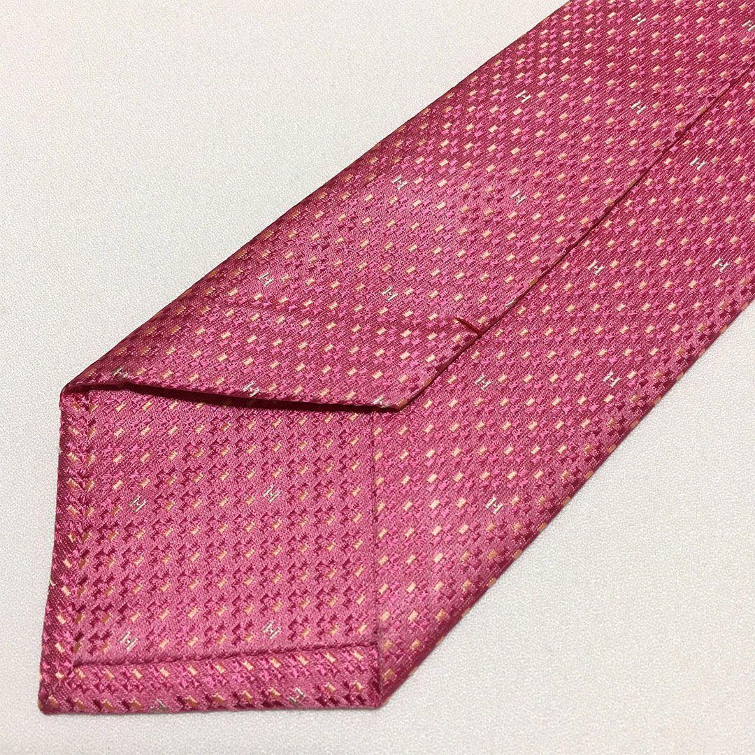 未使用級 エルメス HERMES ネクタイ シルク100% ピンク H柄