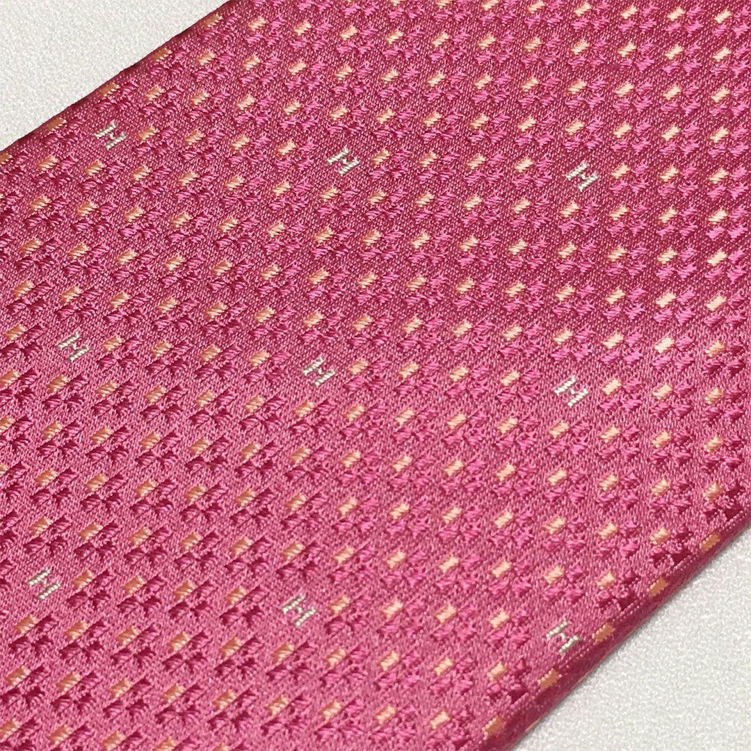 未使用級 エルメス HERMES ネクタイ シルク100% ピンク H柄