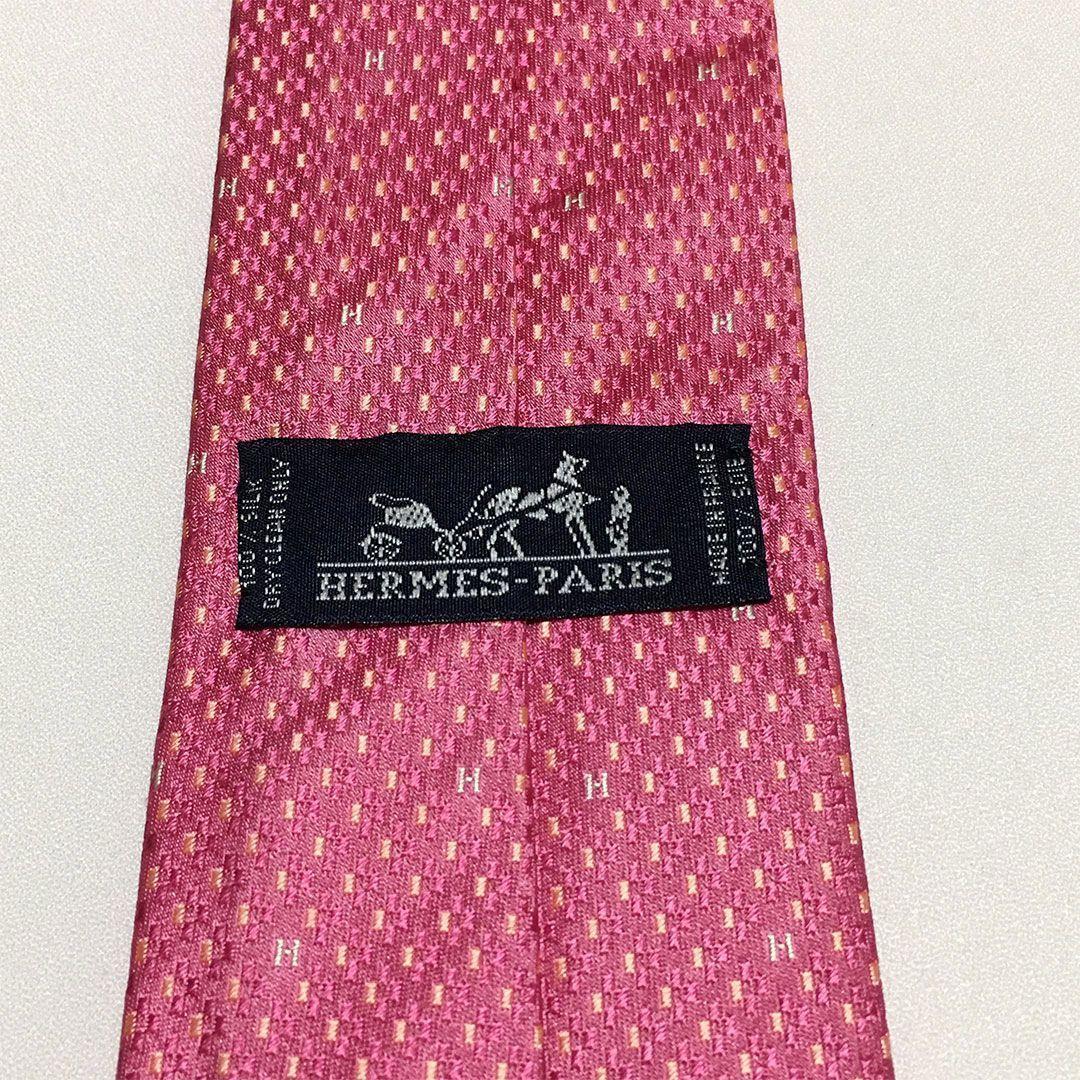 未使用級 エルメス HERMES ネクタイ シルク100% ピンク H柄