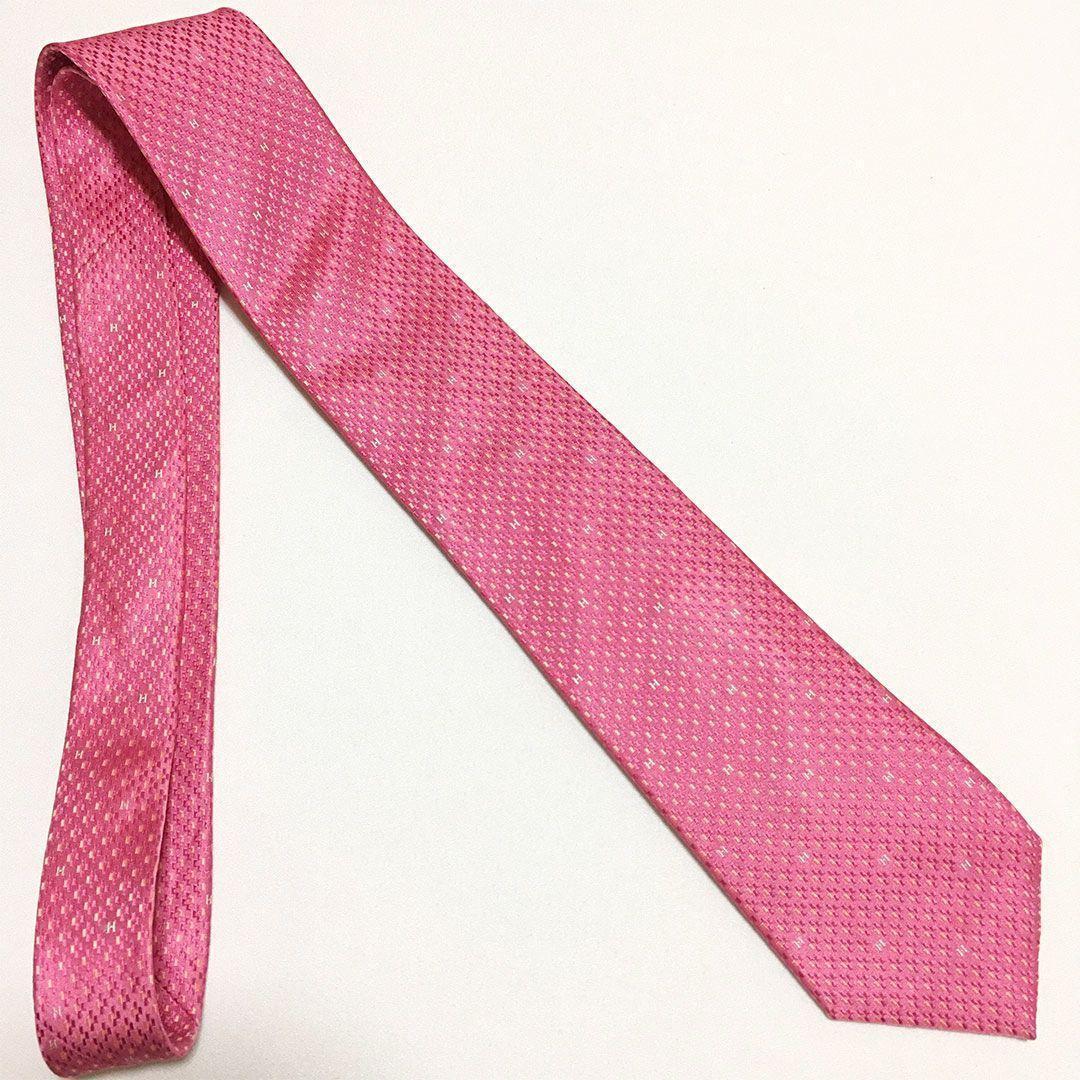 未使用級 エルメス HERMES ネクタイ シルク100% ピンク H柄