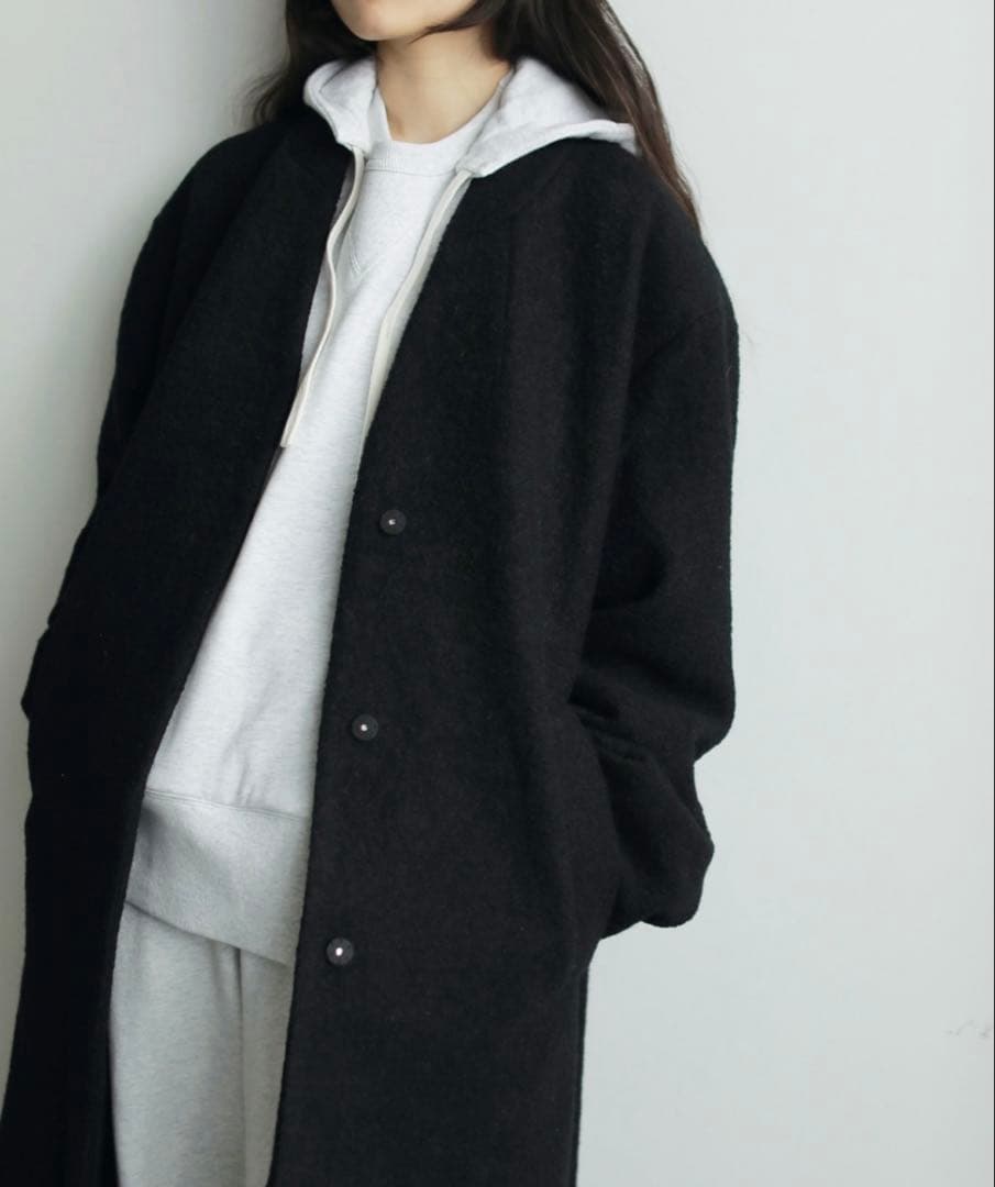 anuke アンヌークウール カラーレスコクーンコート　ブラック36 タグ付き
