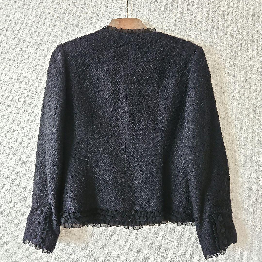 PINK HOUSE　ツイードノーカラージャケット　黒　L
