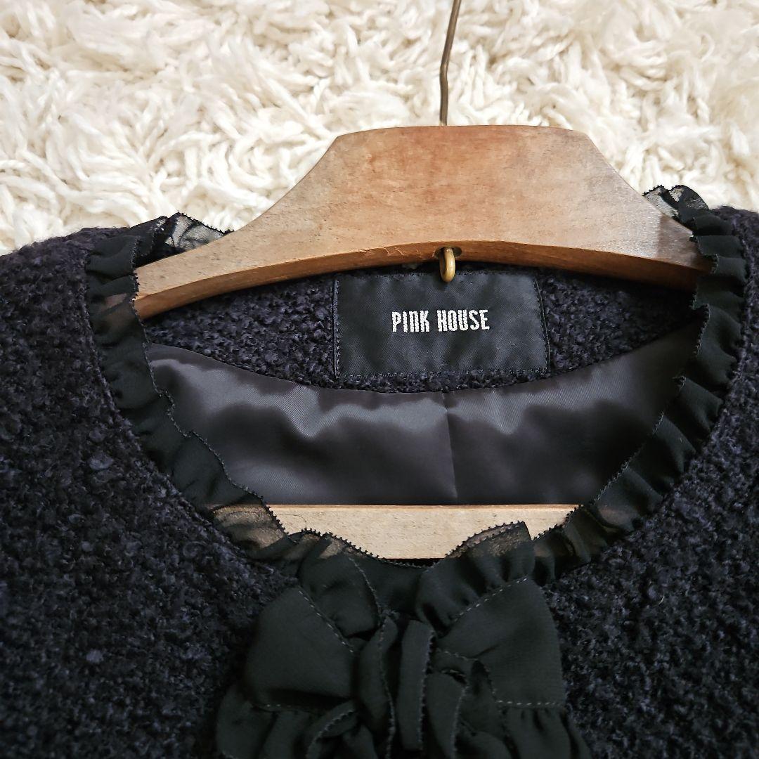 PINK HOUSE　ツイードノーカラージャケット　黒　L