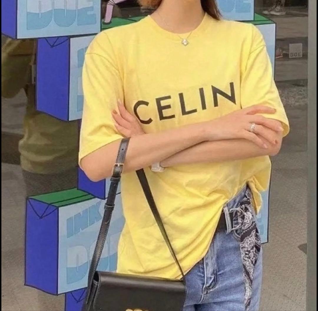nachan CELINE イエロー ロゴ Tシャツ 半袖
